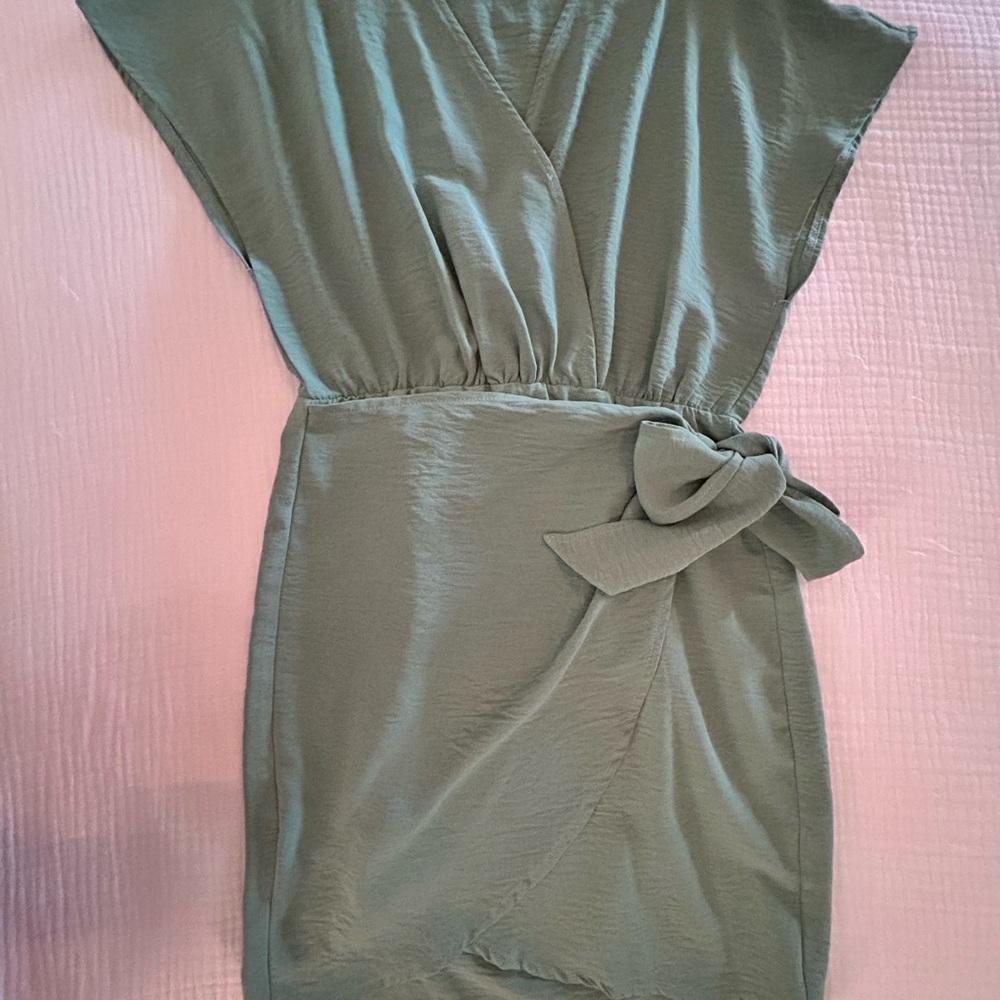 Elegant Olive Green Faux Wrap Dress